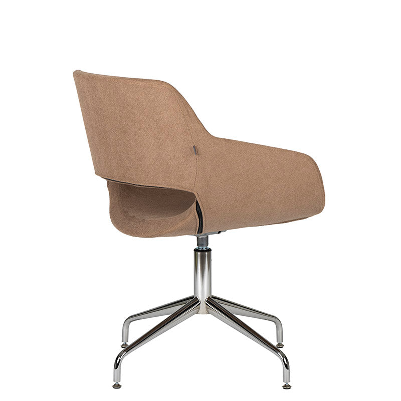 Sillon de visita Flok marón de lado y atrás con base fija de cuatro puntas tipo spider cromada