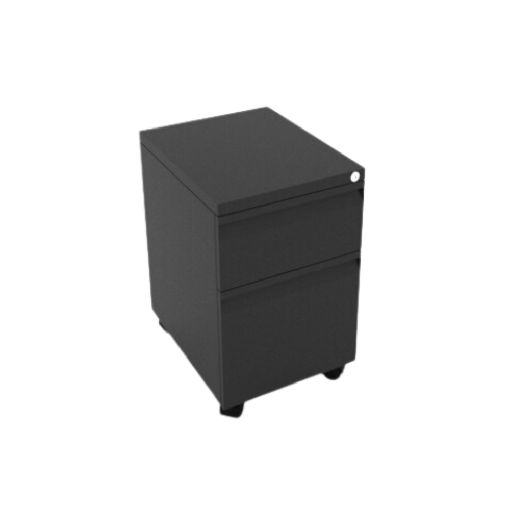 Archivero metálico móvil con rodajas, 1 cajón papelero y 1 cajón de archivo tamaño carta, jaladera embutida, y cerradura múltiple Aura Muebles modelo ECO 1+1