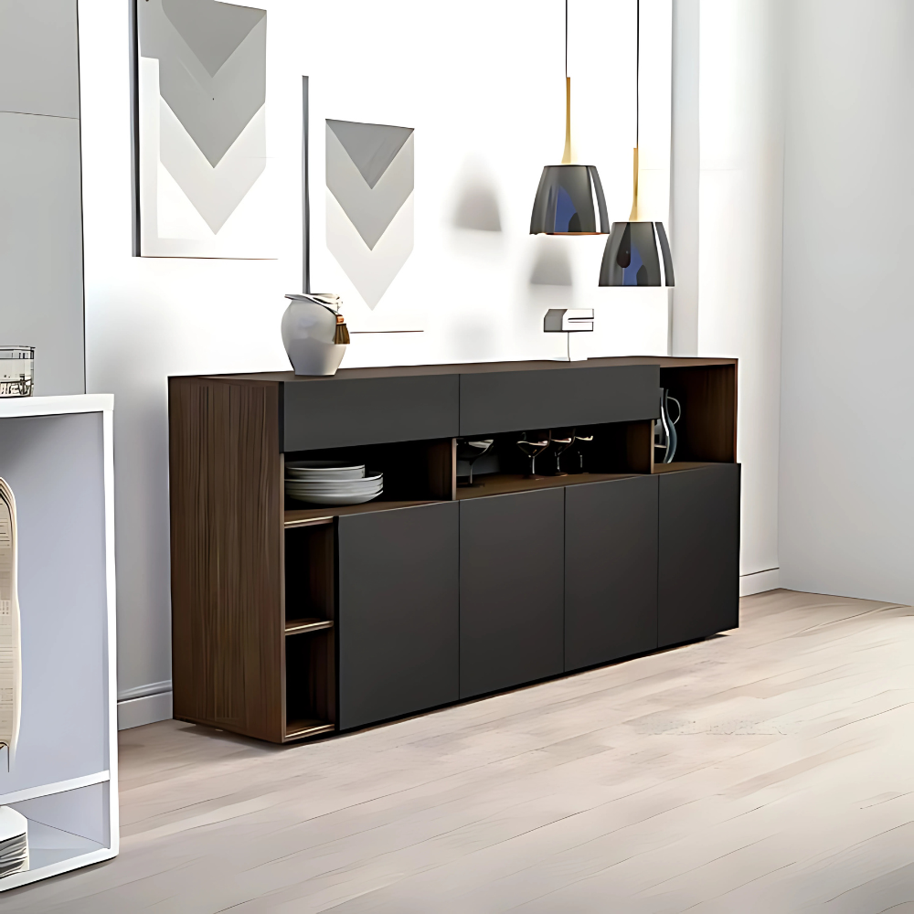 Credenza Moderna Con 2 Ante E 2 Cassetti - Bianco E Grigio, 140x80x40 Cm - Foto 7