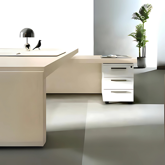 Escritorio ejecutivo ANDRE 33 Diseño minimalista combinado escritorio ejecutivo con cubierta superpuesta sobre credenza lateral derecha o izquierda según sea el uso Aura Muebles modelo EEJ14