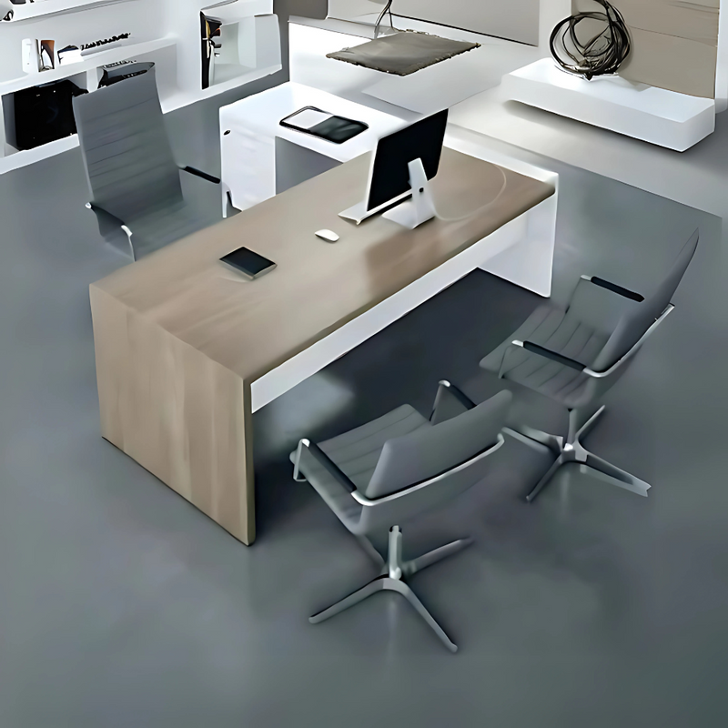 Escritorio ejecutivo ANDRE 33 Diseño minimalista combinado escritorio ejecutivo con cubierta superpuesta sobre credenza lateral derecha o izquierda según sea el uso Aura Muebles modelo EEJ14