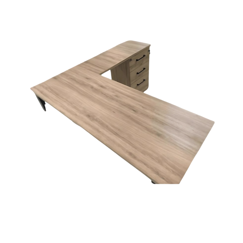 Escritorio ejecutivo KANSAS en tipo L 160 x 60 x 75 con lateral de 80/100 x 50 x 75 Estructura metálica de 2 x 2 en "O"COLOR a elegir cubierta en 28 mm cajonera de 2 mas 1. colora elegir Aura Muebles modelo EEJ18