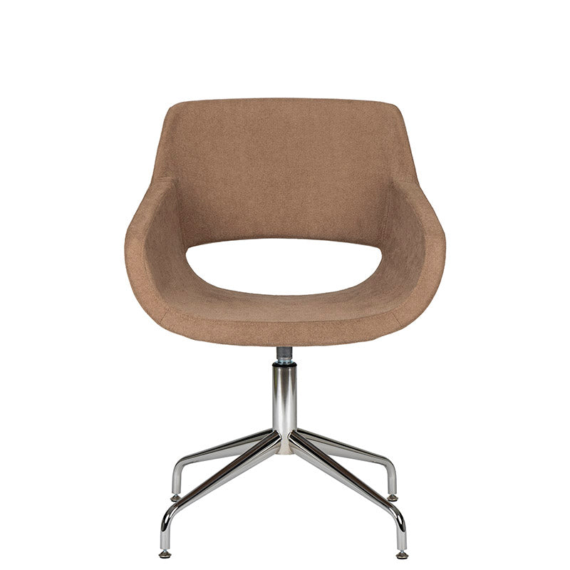 Sillon de visita Flok marón de frente con base fija de cuatro puntas tipo spider cromada