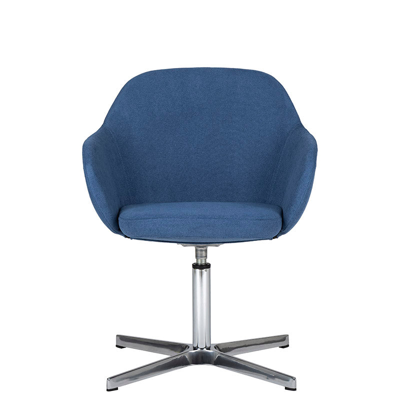 Sillón de Visita kimbra azul de frente con base rotatoria de cuatro puntas con mecanismo de retorno.