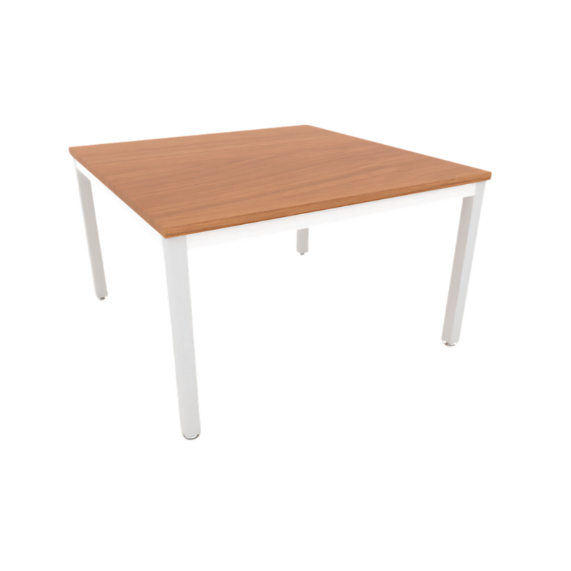 Mesa de trabajo “Status” cubierta de melamina estructura metálica con marco en tubular rectangular de 2”x1” patas en tubular cuadrado de 2″ y nivelador de altura ajustable Medidas 140x120x75cm Aura Muebles modelo BS 1412