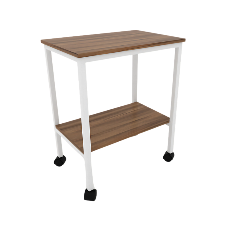 Mesas de trabajo tradicional con rodajas cubierta en melamina 16mm. con canto PVC y estructura metálica de 1” tubular cuadrada cal 18. Aura Muebles modelo MLT-6040 medidas 60x40x75cm.