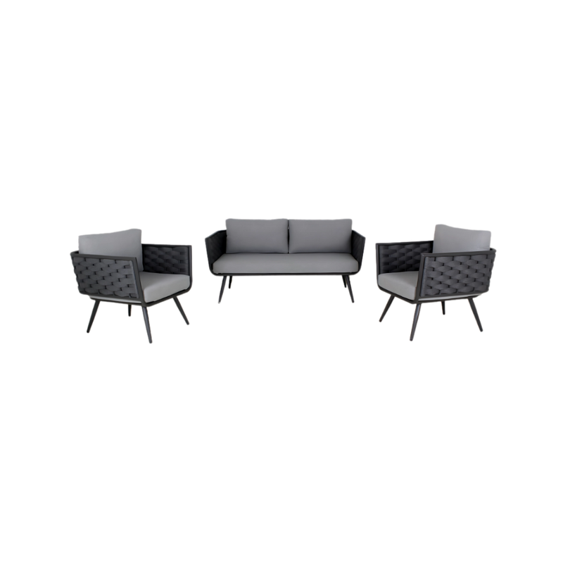 Sala confortable de 3 piezas perfecta para su hogar con un diseño confortable y acogedor con su amplio asiento y suave tela podrás relajarte y disfrutar de momentos en familia o con amigos Aura Muebles modelo COZUMEL