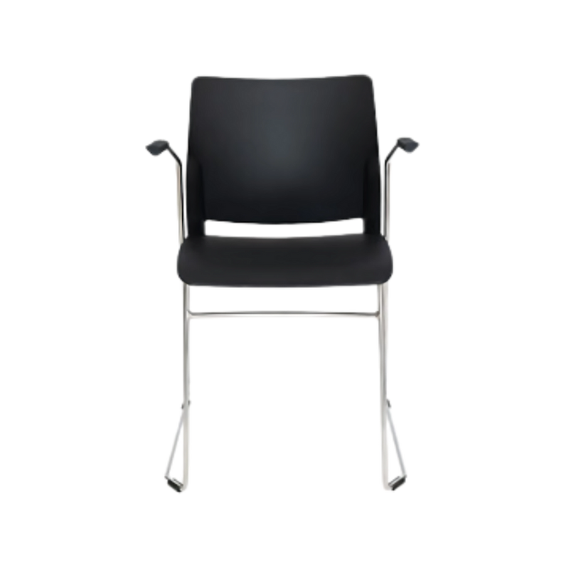 Silla de visita ALPHA estructura barra de acero sólido de 11 mm de diámetro y brazos de acero tubular redondo de 15 mm de diámetro con terminado en cromo Aura Muebles modelo OHV-103