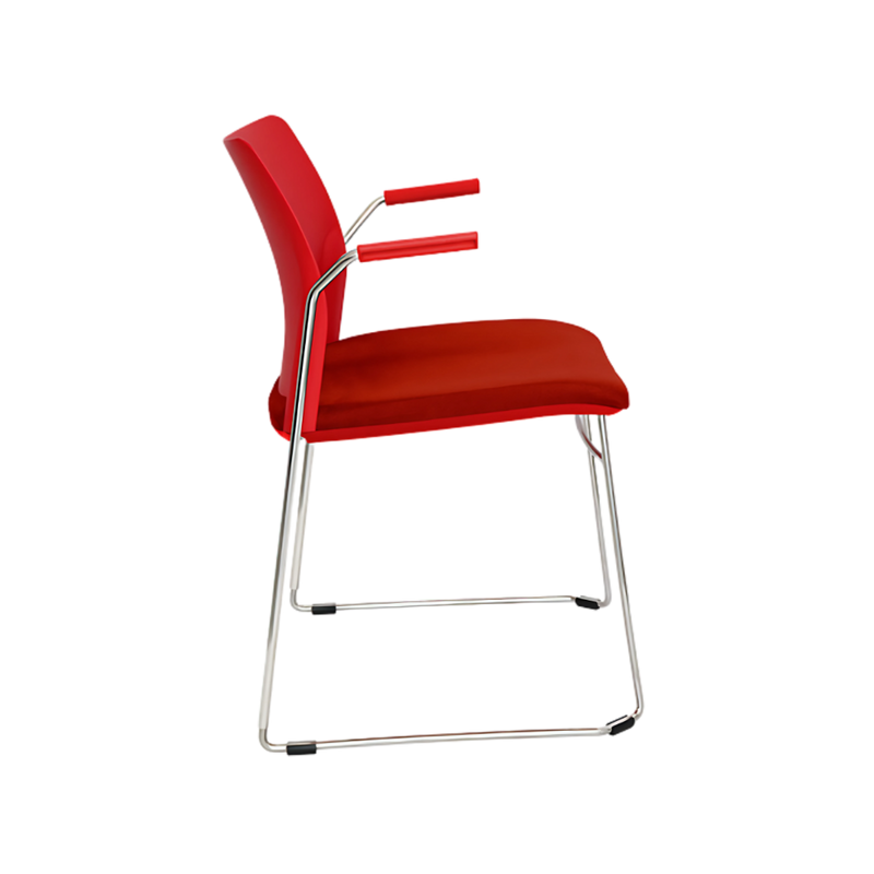 Silla de visita ALPHA estructura barra de acero sólido de 11 mm de diámetro y brazos de acero tubular redondo de 15 mm de diámetro con terminado en cromo Aura Muebles modelo OHV-108