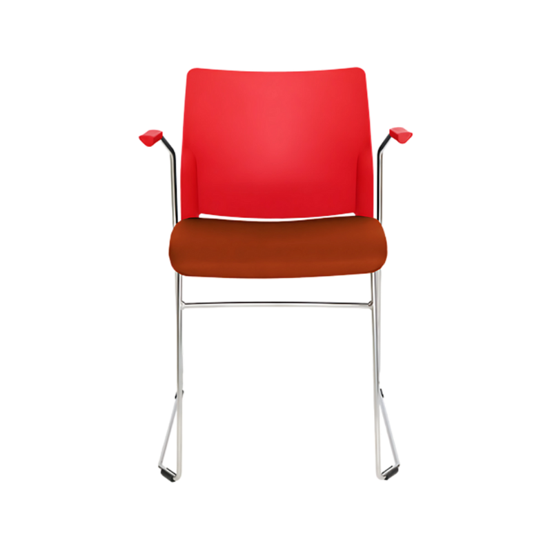 Silla de visita ALPHA estructura barra de acero sólido de 11 mm de diámetro y brazos de acero tubular redondo de 15 mm de diámetro con terminado en cromo Aura Muebles modelo OHV-108