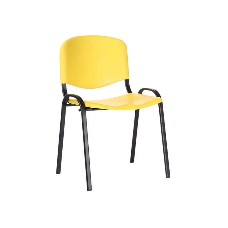 Silla de visita ISO PLASTIC color Estructura Tubular ovalado acero al carbón 5/8” x 1 1/8”calibre 18 tubo Redondo Ø 5/8” calibre 18 Pintura en polvo electrostática negra espesor 3 micras Asiento y respaldo Moldeado Polipropileno (PP) Aura Muebles modelo APIPC