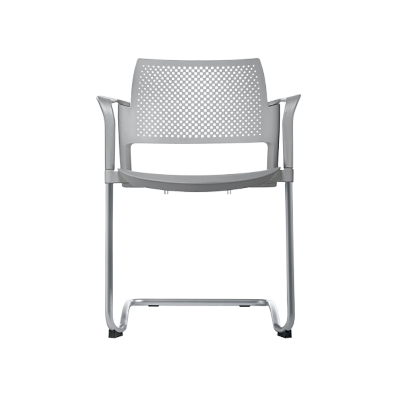 Silla de visita KYOS estructura tipo trineo de acero tubular de 7/8" de diámetro calibre 14 con acabado en pintura epóxica (electrostática) color negro mate o gris y con descansabrazos de poliuretano en color gris blanco o negro Aura Muebles modelo OHT-320