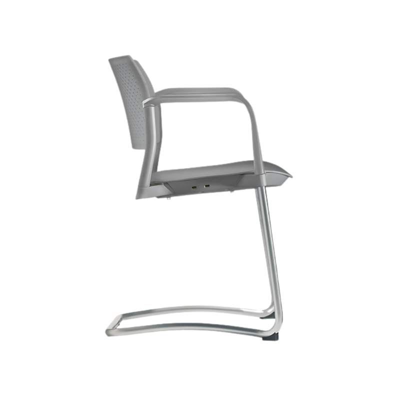 Silla de visita KYOS estructura tipo trineo de acero tubular de 7/8" de diámetro calibre 14 con acabado en pintura epóxica (electrostática) color negro mate o gris y con descansabrazos de poliuretano en color gris blanco o negro Aura Muebles modelo OHT-320