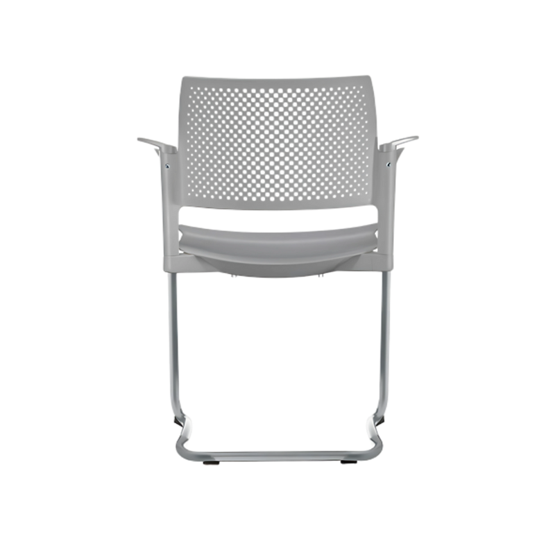 Silla de visita KYOS estructura tipo trineo de acero tubular de 7/8" de diámetro calibre 14 con acabado en pintura epóxica (electrostática) color negro mate o gris y con descansabrazos de poliuretano en color gris blanco o negro Aura Muebles modelo OHT-320