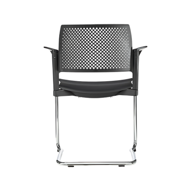 Silla de visita KYOS Estructura de tipo trineo de acero tubular de 7/8" de diámetro calibre 14 terminado en cromo y con descansabrazos de poliuretano en color gris blanco o negro Aura Muebles modelo OHT-322 cromada