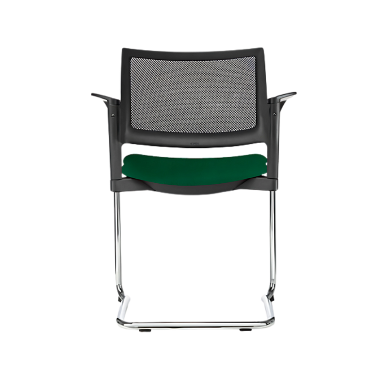Silla de visita KYOS Estructura Tipo trineo de acero tubular de 7/8" de diámetro calibre 14 terminado en cromo y con descansabrazos de poliuretano en color gris o negro Aura muebles modelo OHT-376 cromada