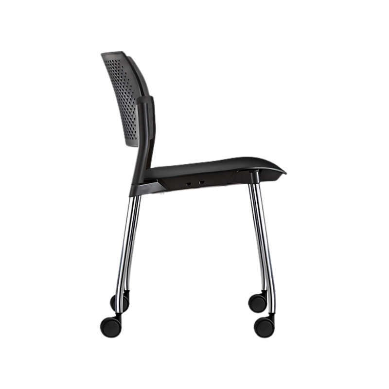 Silla de visita KYOS estructura de acero tubular de 7/8" de diámetro calibre 14 terminado en cromo y con rodajas giratorias tipo dual en color negro Aura Muebles modelo OHV-316