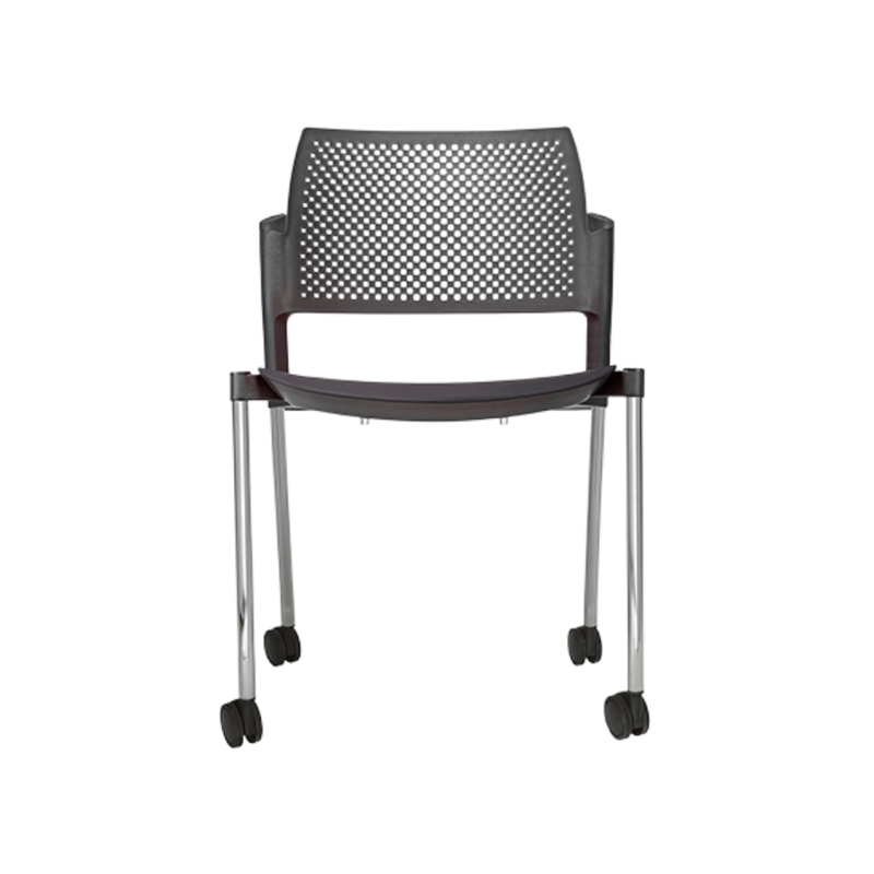 Silla de visita KYOS estructura de acero tubular de 7/8" de diámetro calibre 14 terminado en cromo y con rodajas giratorias tipo dual en color negro Aura Muebles modelo OHV-316