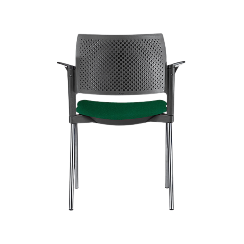 Silla de visita KYOS estructura de acero tubular de 7/8" de diámetro calibre 14 terminado en cromo y con descansabrazos de poliuretano en color gris blanco o negro Aura Muebles modelo OHV-335 cromada