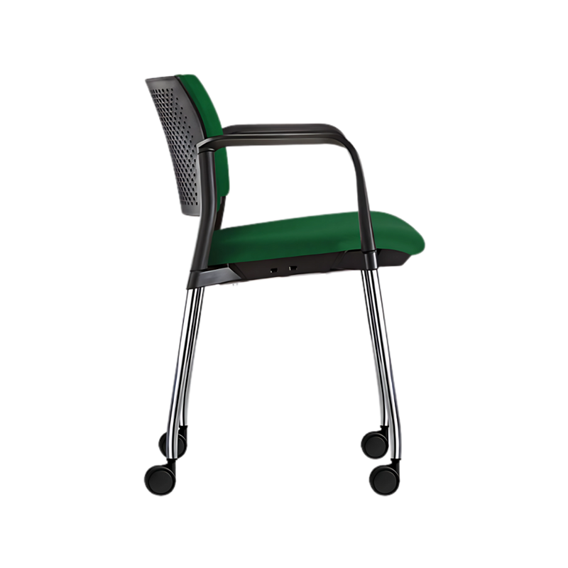 Silla de visita KYOS estructura de acero tubular de 7/8" de diámetro calibre 14 terminado en cromo con rodajas giratorias tipo dual en color negro y con descansabrazos de poliuretano en color gris blanco o negro Aura Muebles modelo OHV-356 cromada