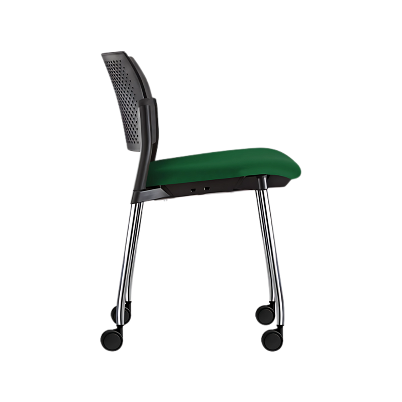 Silla de visita KYOS estructura de acero tubular de 7/8" de diámetro calibre 14 terminado en cromo y con rodajas giratorias tipo dual en color negro Aura Muebles modelo OHV-352