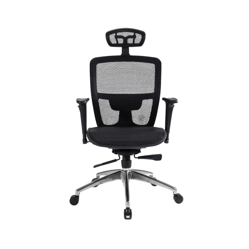 Descubre la silla ejecutiva modelo ARSENAL con cabecera de Aura Muebles. Disfruta de una ergonomía excepcional y mantén una postura saludable en la oficina.