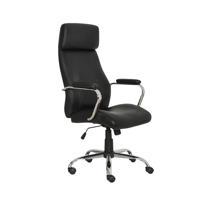 Silla ejecutiva asiento ergonómico en hule tipo aglutinado de 7 cms. de espesor y respaldo de 5 cms. de espesor tapizado en vinil color negro o ivory Aura Muebles modelo E-500