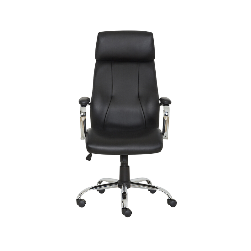 Silla ejecutiva asiento ergonómico en hule tipo aglutinado de 7 cms. de espesor y respaldo de 5 cms. de espesor tapizado en vinil color negro o ivory Aura Muebles modelo E-500