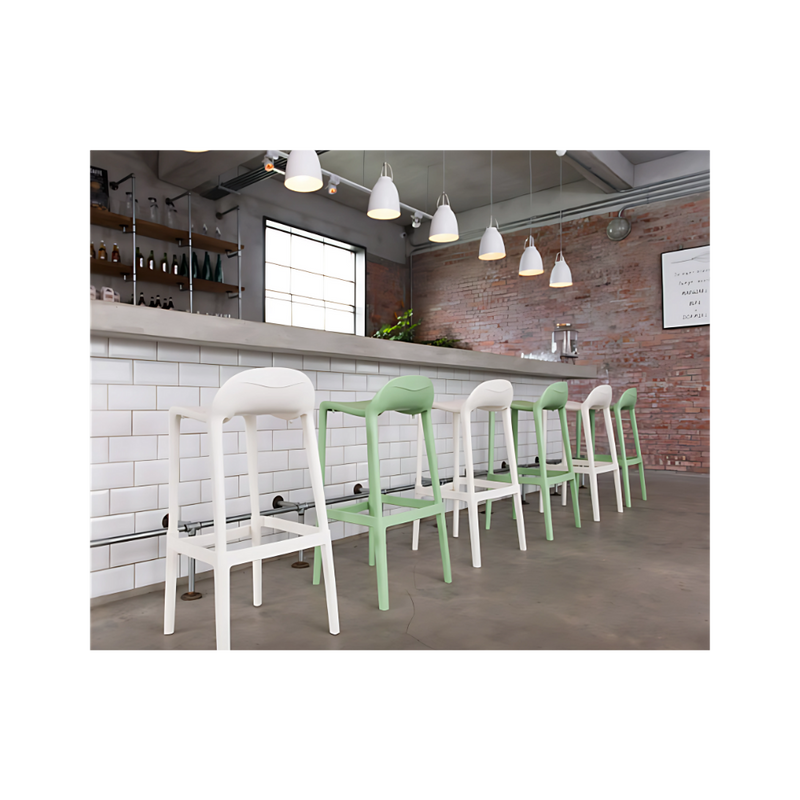 Silla para restaurante alta JOYOUS Patas asiento y respaldo de dos piezas en polipropileno de alta resistencia y duración para la intemperie resistente a los rayos ultravioleta (UV) Aura Muebles modelo OHV-83