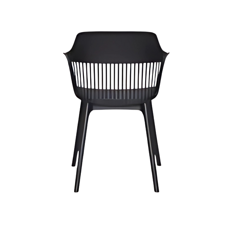 Silla para restaurante con respaldo y asiento En polipropileno color negro con protección UV Estructura En plástico Aura Muebles modelo AR-2000