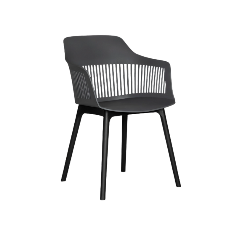 Silla para restaurante con respaldo y asiento En polipropileno color negro con protección UV Estructura En plástico Aura Muebles modelo AR-2000
