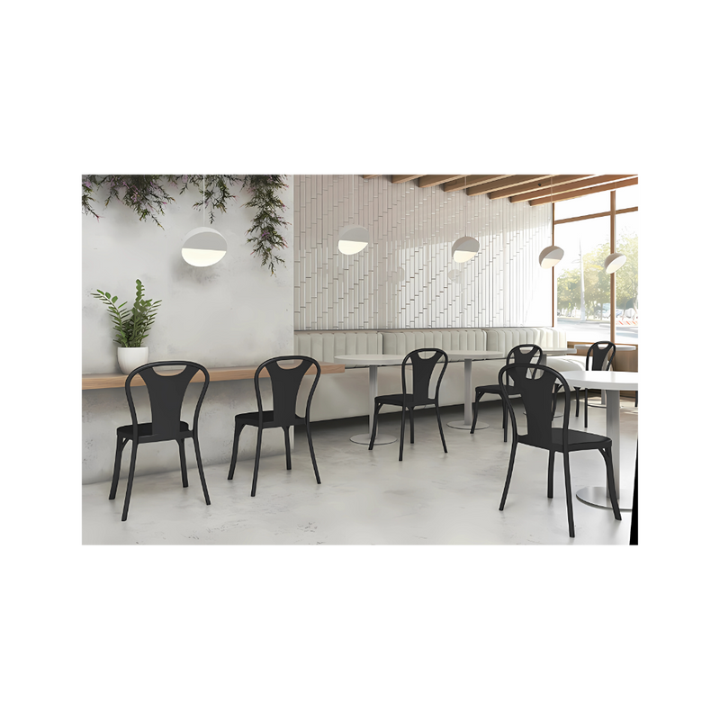 Silla para restaurante con respaldo asiento y patas de una sola pieza en polipropileno de alta resistencia y duración para la intemperie resistente a los rayos ultravioleta (UV) y al ambiente salino color rojo BISTROT Aura Muebles modelo OHV-119