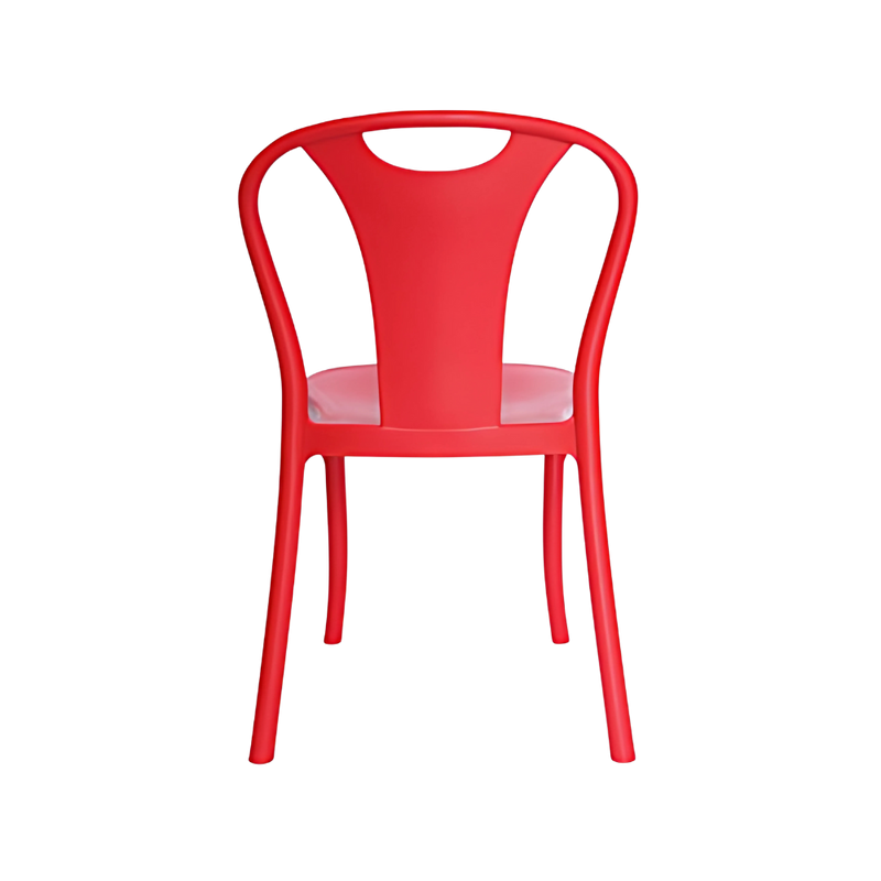 Silla para restaurante con respaldo asiento y patas de una sola pieza en polipropileno de alta resistencia y duración para la intemperie resistente a los rayos ultravioleta (UV) y al ambiente salino color rojo BISTROT Aura Muebles modelo OHV-119