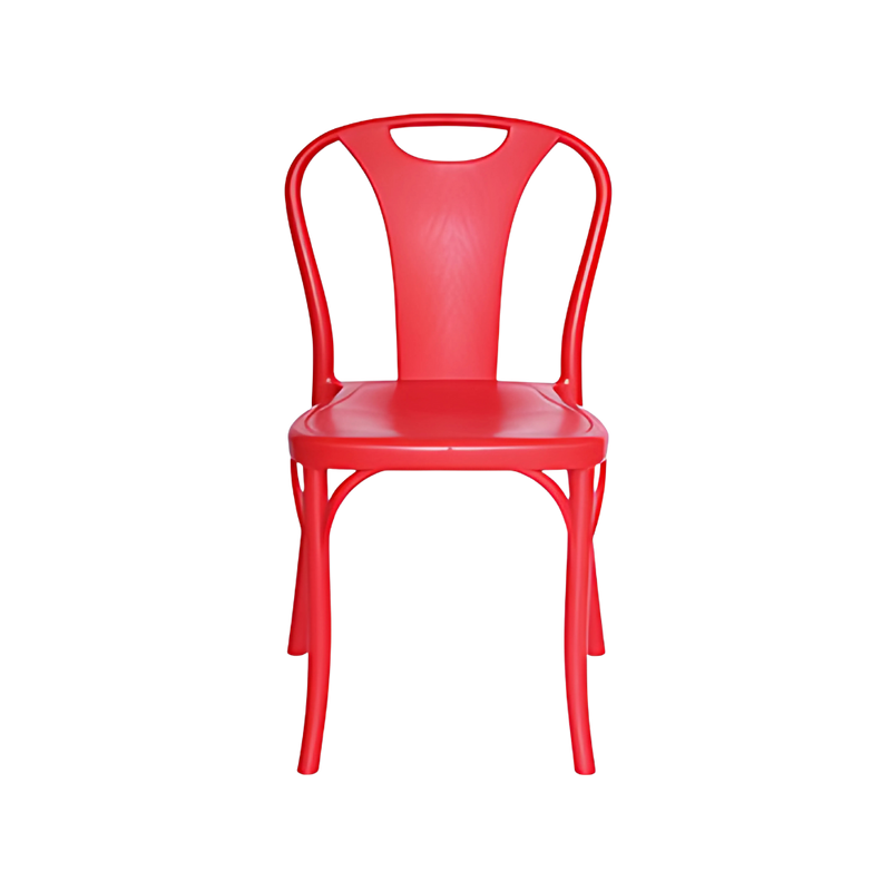 Silla para restaurante con respaldo asiento y patas de una sola pieza en polipropileno de alta resistencia y duración para la intemperie resistente a los rayos ultravioleta (UV) y al ambiente salino color rojo BISTROT Aura Muebles modelo OHV-119