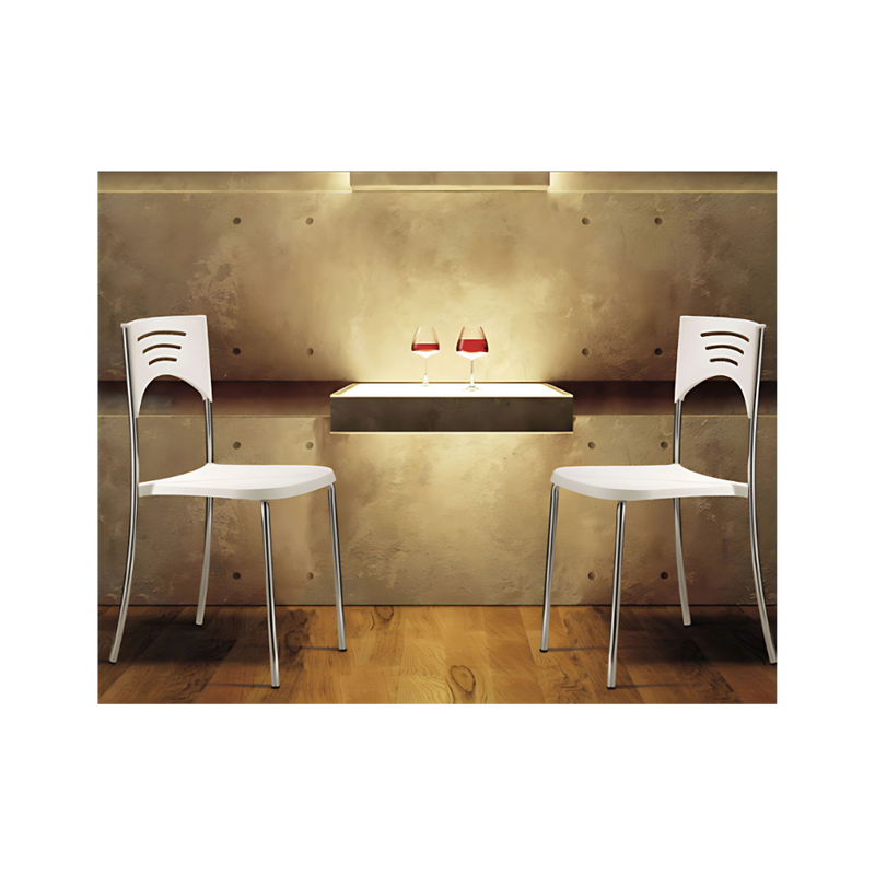 Silla para restaurante con asiento En polipropileno de alta resistencia y duración acojinado con hule espuma laminada flexible con 22 kgs /m3 de densidad y alta resilencia BREAK Aura Muebles modelo OHV-50