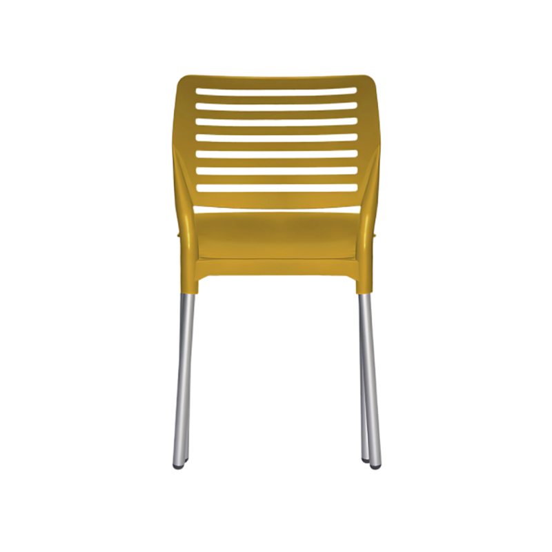 Silla para restaurante con asiento y respaldo de una sola pieza en polipropileno de alta resistencia y duración para la intemperie resistente a los rayos ultravioleta (UV) y al ambiente salino Color Mostaza BREEZE Aura Mueble modelo OHV-69