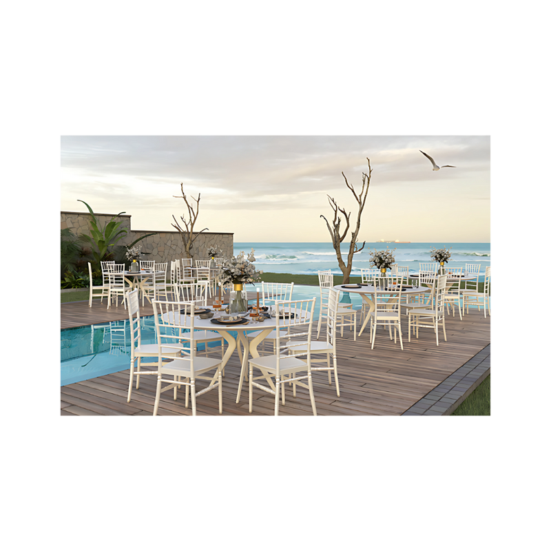 Silla para restaurante con respaldo asiento y patas de una sola pieza en polipropileno de alta resistencia y duración para intemperie resistente a los rayos ultravioleta (UV) y al ambiente salino Color Blanco perla plata negro chocolate oro Aura Muebles modelo FESTINA