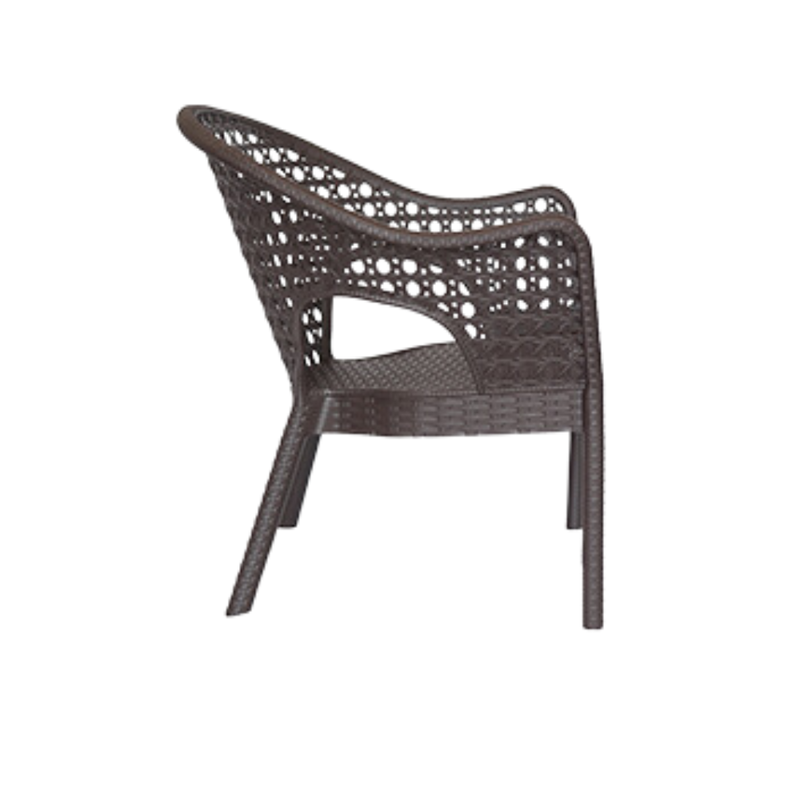 Silla para restaurante IRIS LOUNGE Respaldo, asiento y patas terminado en imitación mimbre de una sola pieza en polipropileno de alta resistencia y duración para intemperie, resistente a los rayos ultravioleta (UV) Aura Muebles modelo OHV-7029CC