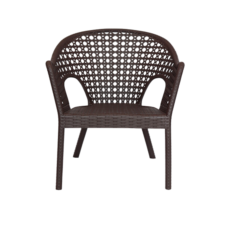 Silla para restaurante IRIS LOUNGE Respaldo, asiento y patas terminado en imitación mimbre de una sola pieza en polipropileno de alta resistencia y duración para intemperie, resistente a los rayos ultravioleta (UV) Aura Muebles modelo OHV-7029CC