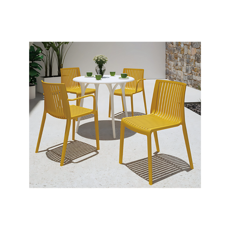 Silla para restaurante MILOS una sola pieza en polipropileno de alta resistencia y duración para la intemperie, resistente a los rayos ultravioleta (UV) Aura Muebles modelo OHV-7203B