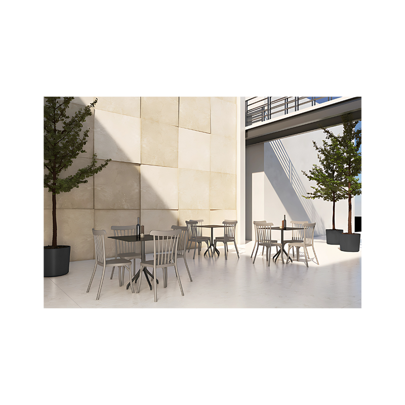 Silla para restaurante con respaldo asiento y patas de una sola pieza en polipropileno de alta resistencia y duración para intemperie resistente a los rayos ultravioleta (UV) y al ambiente salino Color Negro NORDIK Aura Muebles modelo OHV-118