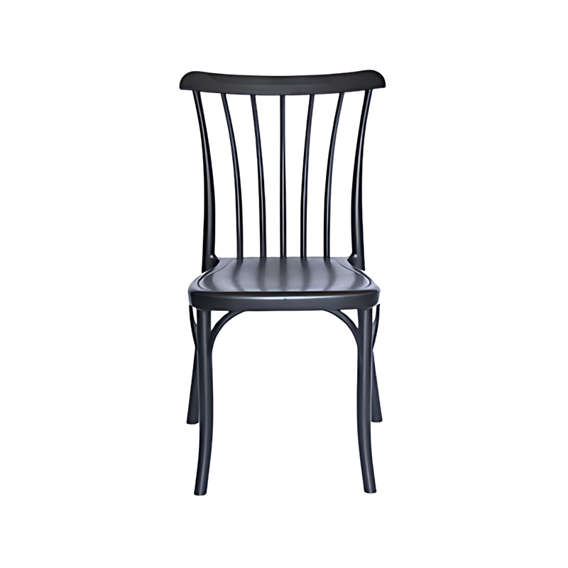 Silla para restaurante con respaldo asiento y patas de una sola pieza en polipropileno de alta resistencia y duración para intemperie resistente a los rayos ultravioleta (UV) y al ambiente salino Color Negro NORDIK Aura Muebles modelo OHV-118