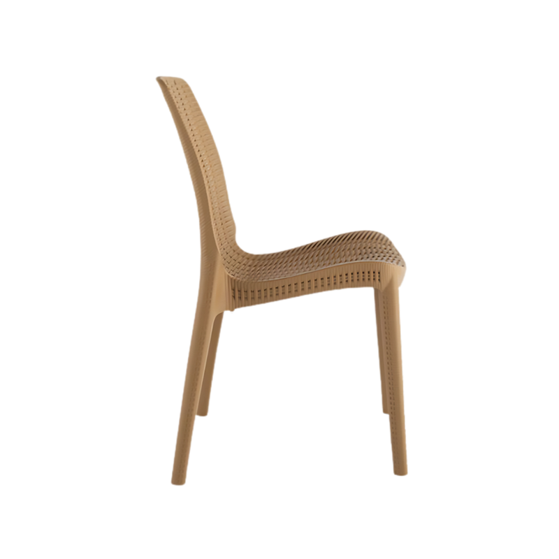 Silla para restaurante RUE Terminado en imitación de mimbre de una sola pieza en polipropileno de alta resistencia y duración para la intemperie, resistente a los rayos ultravioleta (UV) Aura Muebles modelo OHV-92