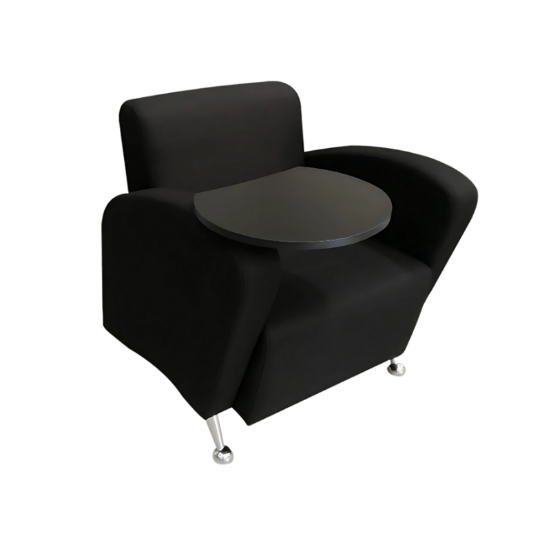 Sillón confortable Armazón de madera de pino sólido de 1" de espesor y triplay de 15 mm. paleta giratoria de triplay con fórmica pvc y soporte metálico reforzado para paleta patas metálicas cromadas Aura Muebles modelo GALES escolar
