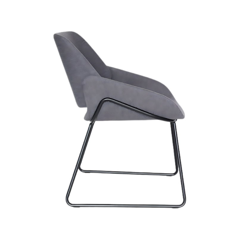 Sillón de visita confortable BORSANI Estructura de acero tubular de 5/8" de diámetro con acabado de pintura epóxica (electrostática) color negro mate Asiento respaldo y brazos base y armazón en madera de triplay hule espuma laminado flexible y alta resiliencia Aura Muebles modelo OHV-120