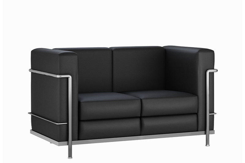 Sillón de visita de 2 plazas modelo Cubic con estructura cromada y tapizado en vinil negro