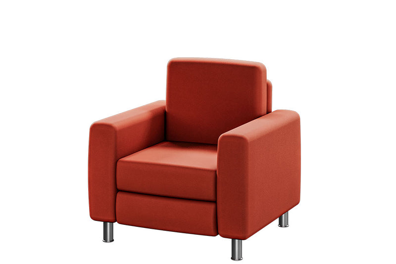 Sillón de visita 1 plaza modelo Rubí tapizado en rojo, con estructura cromada y diseño moderno para oficinas y recepciones.