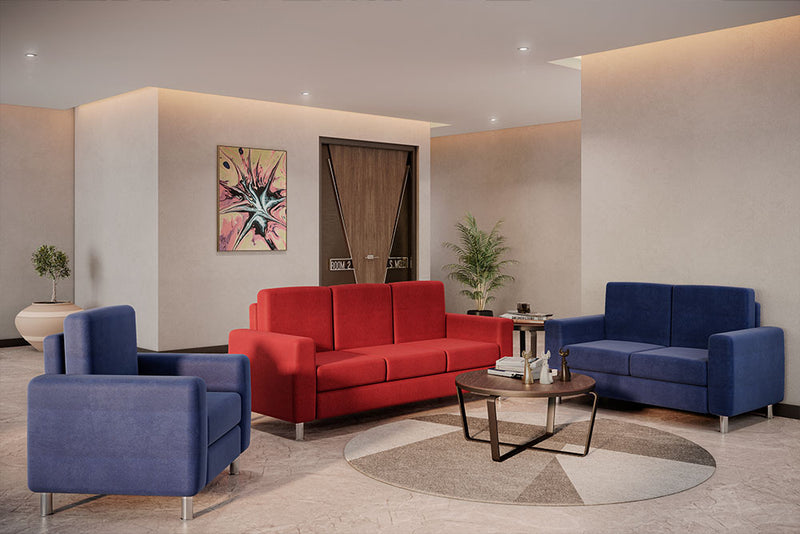 Juego de sillones de visita Rubí en versiones de 1, 2 y 3 plazas, perfectos para salas de espera modernas.