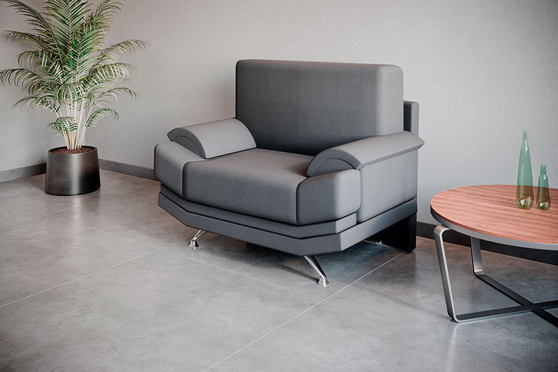 Sillón Sky de visita 1 plaza en color gris, ubicado en oficina moderna
