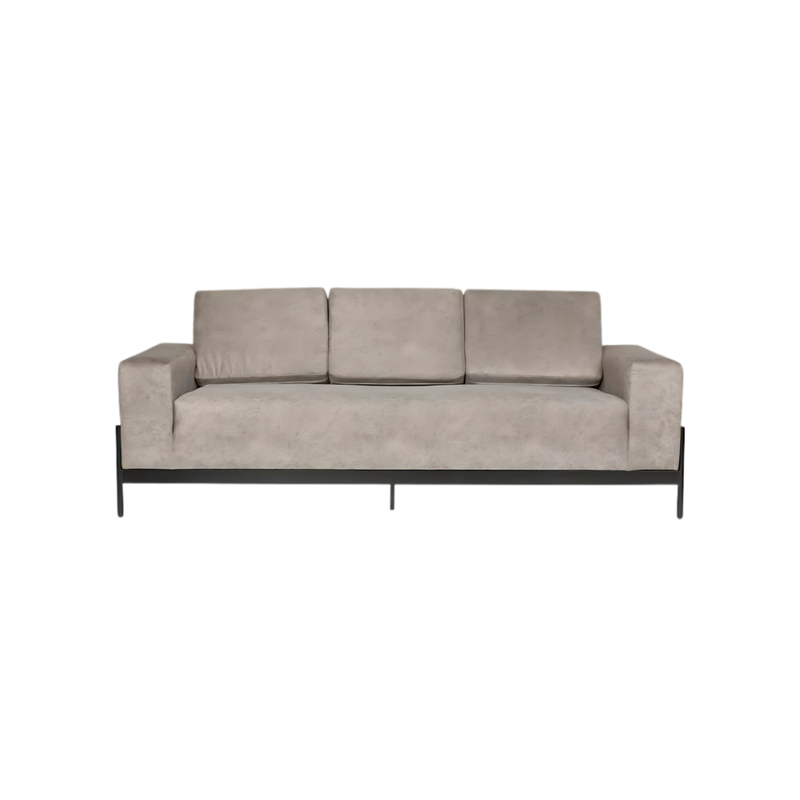 Sofá confortable En madera de pino solida de 21 mm. de primera calidad estructura ligada con resorte zigzag alambre forrado entretejida al resorte y bastidor para mayor firmeza base tubo redondo de 1" en cal. 18 en pintura epoxica electrostática tapizado en variedad de colores (consultar catalogo tapices) Aura Muebles modelo ARGOS